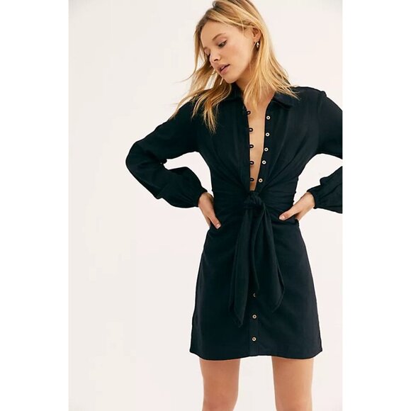 Free People Dresses & Skirts - NOT FOR SALE Free People Eye Catchin' Dress Button Front Mini Linen Cotton Black